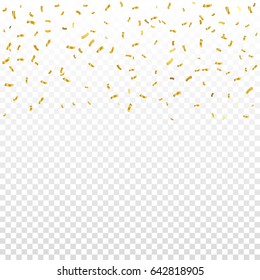 Many Falling Golden Tiny Confetti On Transparent Background. Vector