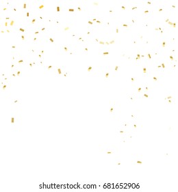 Many Falling Golden Tiny Confetti On White Background. Vector