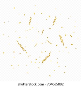 Many Falling Golden Tiny Confetti On Transparent Background. Celebration. Vector Illustration