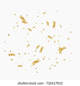 Many Falling Golden Tiny Confetti On Transparent Background. Vector