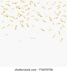 Many Falling Golden Tiny Confetti On Transparent Background. Vector
