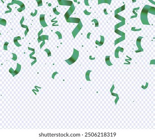 Many Falling Green Confetti On Transparent Background. Celebration and  Party, Vector holiday festive celebration background with confetti green, Celebration and Party. Vector