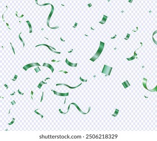 Many Falling Green Confetti On Transparent Background. Celebration and  Party, Vector holiday festive celebration background with confetti green, Celebration and Party. Vector