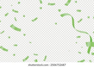 Many Falling Green Confetti On Transparent Background. Celebration and Party. Vector holiday festive celebration background with confetti green, Colorful confetti vector for the festival and party.