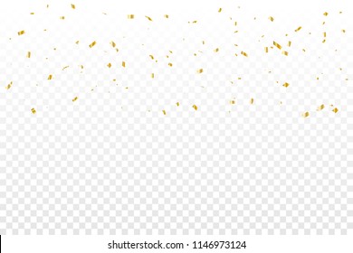 Many Falling Luxury Golden Confetti.  Birthday & Celebration. Vector Illustration