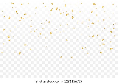 Many Falling Luxury Golden Confetti.  Birthday & Celebration. Congratulations. Concept Design. Vector