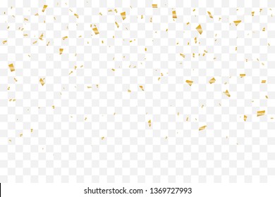 Many Falling Luxury Golden Confetti.  Birthday & Celebration. Vector Illustration