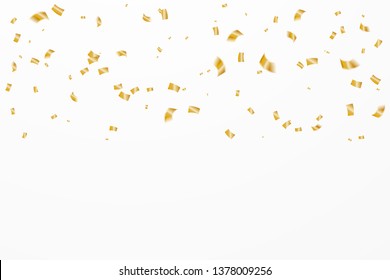 Many Falling Luxury Golden Confetti.  Birthday & Celebration. Vector Illustration