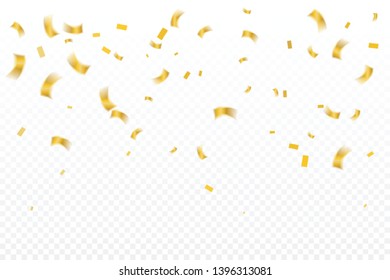 Many Falling Luxury Golden Confetti.  Birthday & Celebration. Vector Illustration