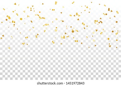 Many Falling Luxury Golden Confetti.  Birthday & Celebration. Vector Illustration