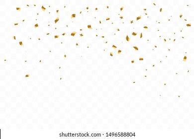 Many Falling Luxury Golden Confetti. Birthday Celebration. Vector Illustration