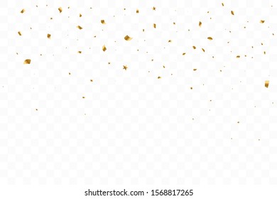 Many Falling Luxury Golden Confetti. Birthday Celebration. Vector Illustration