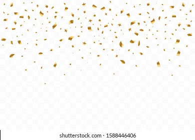 Many Falling Luxury Golden Confetti. Birthday Celebration. Vector Illustration