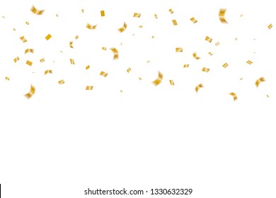 Many Falling Luxury Golden Tiny Confetti On White Background. Vector