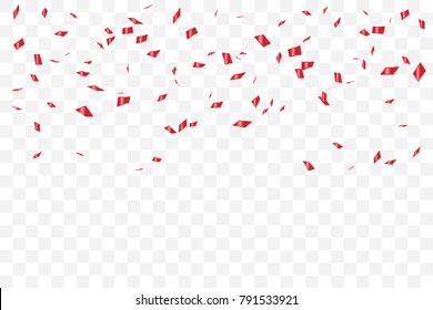 Many Falling Luxury Red Confetti.  Birthday & Celebration. Vector Illustration