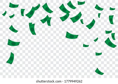 Many Falling Money On Transparent Background. Vector