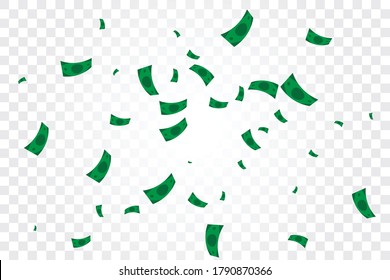 Many Falling Money On Transparent Background. Vector