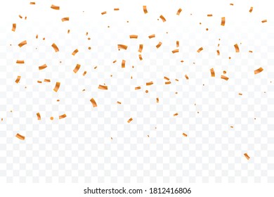 Many Falling Orange Tiny Confetti Isolated On Transparent Background. Vector