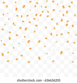 Many Falling Orange Tiny Confetti On Transparent Background. Vector