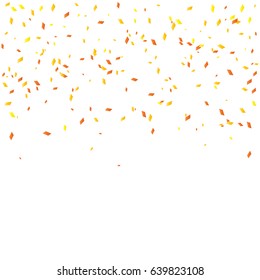 Many Falling Orange Tiny Confetti On White Background. Vector