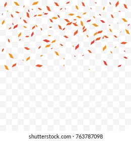 Many Falling Orange Tiny Confetti On Transparent Background. Vector