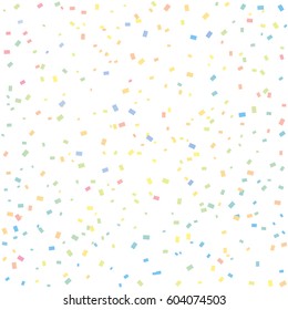 Many Falling Pastel Colorful Tiny Confetti Isolated On White Background. Vector