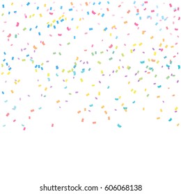 Many Falling Pastel Colorful Tiny Confetti Isolated On White Background. Vector