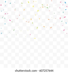 Many Falling Pastel Colorful Tiny Confetti On Transparent Background. Vector