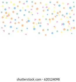 Many Falling Pastel Colorful Tiny Confetti Geometric Isolated On White Background. Vector. Multi-colored