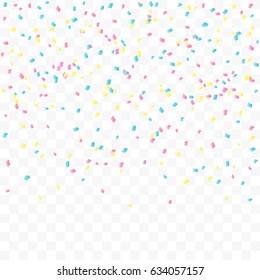 Many Falling Pastel Colorful Tiny Confetti Isolated On Transparent Background. Vector