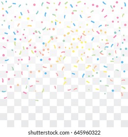 Many Falling Pastel Colorful Tiny Confetti On Transparent Background. Vector. Multicolored