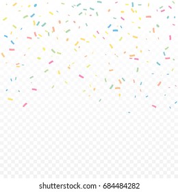 Many Falling Pastel Colorful Tiny Confetti Isolated On Transparent Background. Multicolored. Vector