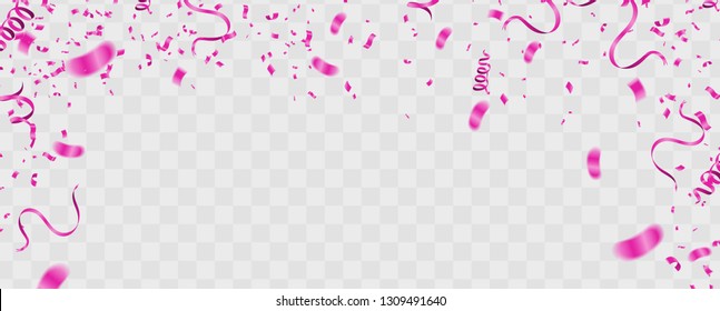 Many Falling Pink Tiny Confetti Isolated On White Background. Vector