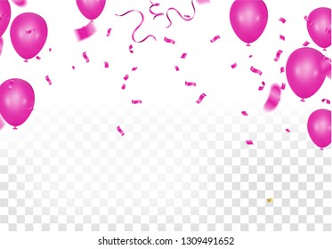 Many Falling Pink Tiny Confetti Isolated On White Background. Vector