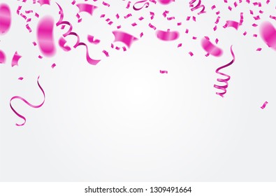 Many Falling Pink Tiny Confetti Isolated On White Background. Vector
