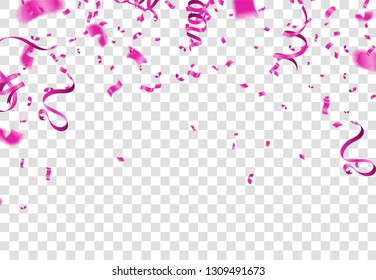 Many Falling Pink Tiny Confetti Isolated On White Background. Vector