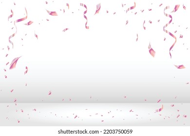 Many Falling Pink Tiny Confetti. Valentine's Day Background . Vector