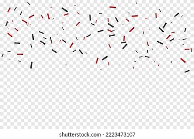 Many Falling Red And Black Confetti. Celebration Event And Birthday. Halloween Party Background. Vector Illustration