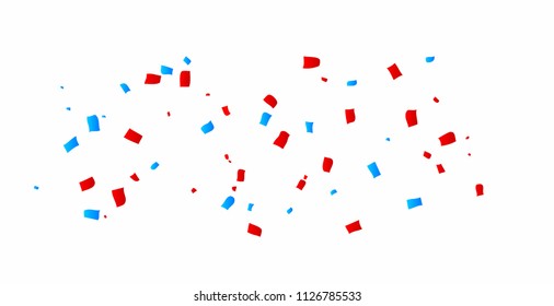 Many Falling Red And Blue Confetti Isolated On Background. Celebration Event&Birthday. American,Chile,Russia,France,United kingdom flags color concept. Sport Congratulation Decoration Backdrop. Vector