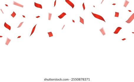 Many falling red confetti. Celebration background. Design template for birthday and party