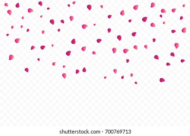 Many Falling Red Rose Or Sakura Petals Isolated On White Background. Vector Illustration