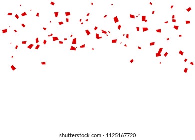 Many Falling Red Tiny Confetti Isolated On WhiteBackground. Japan Flags Color Concept. Sport Football, Soccer Congratulations Decoration Backdrop. Vector
