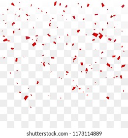 Many Falling Red Tiny Confetti Isolated On Transparent Background. Vector