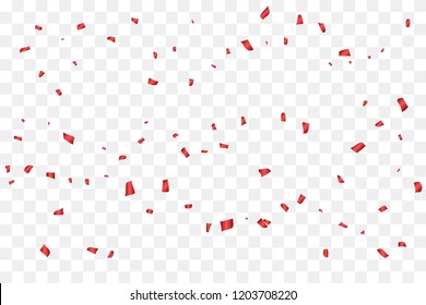 Many Falling Red Tiny Confetti Isolated On Transparent Background. japan, turkey, canada, hongkong, indonesia color concept. Vector