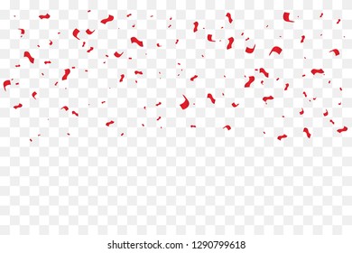 Many Falling Red Tiny Confetti Isolated On Transparent Background. Vector