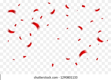 Many Falling Red Tiny Confetti Isolated On Transparent Background. Vector
