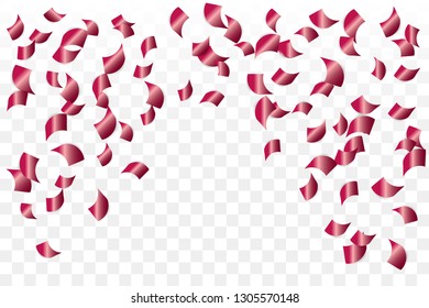 Many Falling Red Tiny Confetti Isolated On Transparent Background. Vector