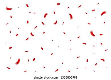 Many Falling Red Tiny Confetti Isolated On White Background. Vector