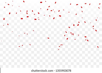 Many Falling Red Tiny Confetti Isolated On Transparent Background. Vector