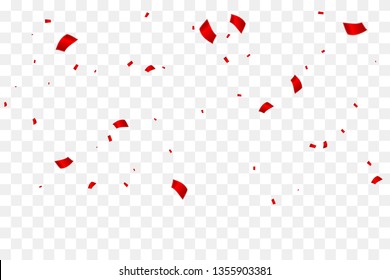 Many Falling Red Tiny Confetti Isolated On Transparent Background. Vector